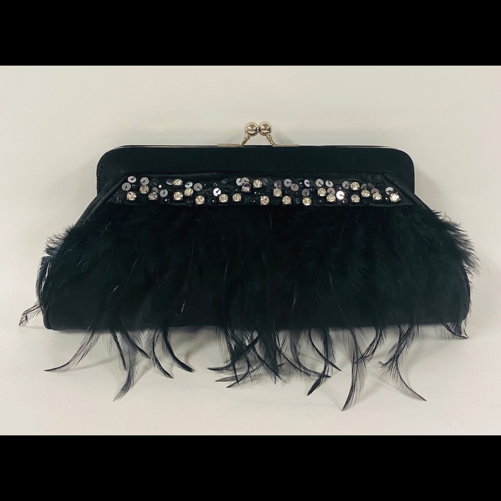 Ellian black satin evening bag with chain handle